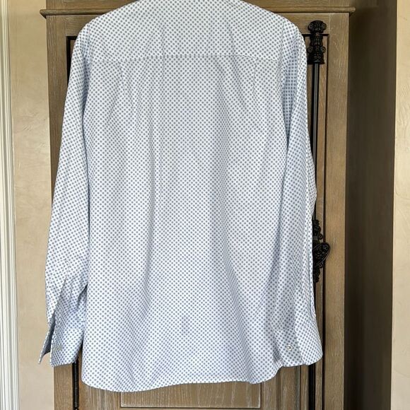 David Donahue White & Blue Geometric Print Dress Shirt Trim Fit 16 32/33 - Picture 6 of 9